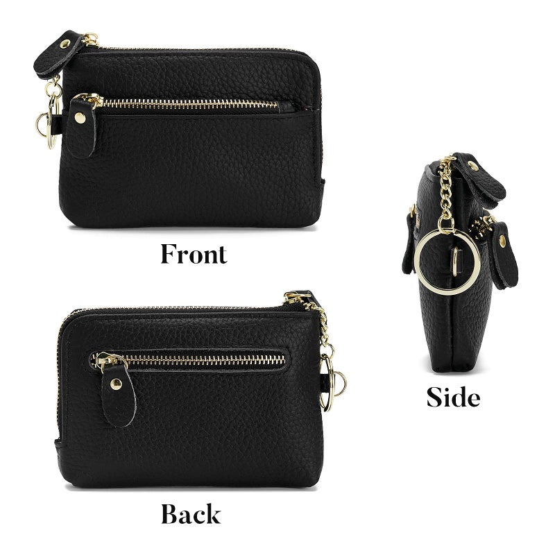 ZOOEASS Women Leather Coin Purse Large Opening For Easy Access With Wrist Strap(Black) - Image 4